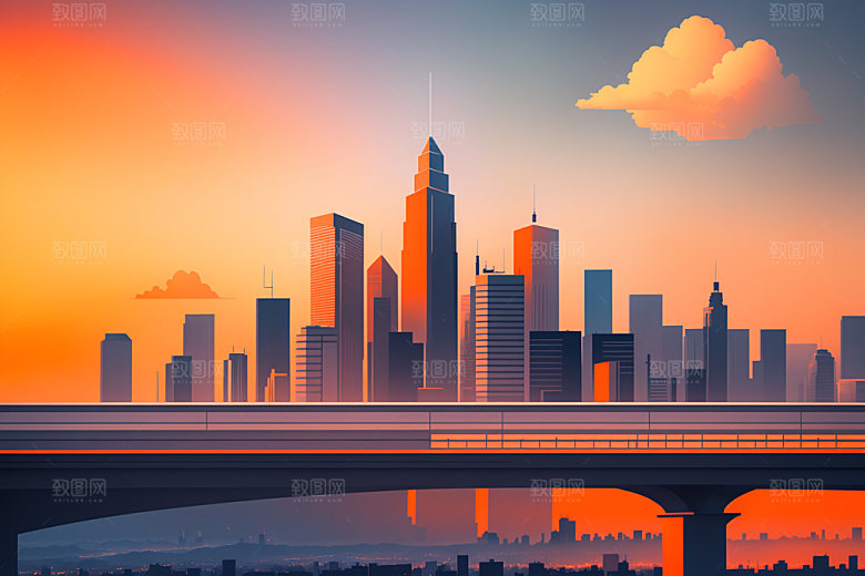 城市摩天大楼大厦插画