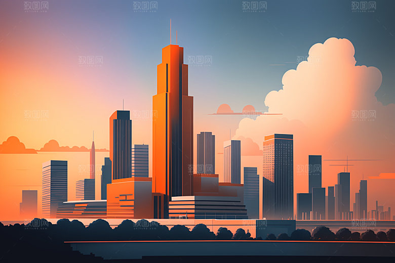 城市楼房大厦插画