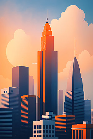 城市摩天大楼大厦插画