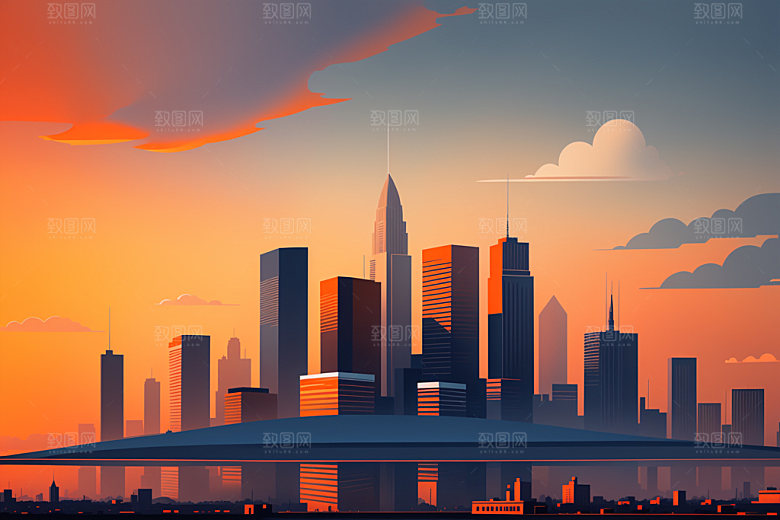 城市地标美式插画