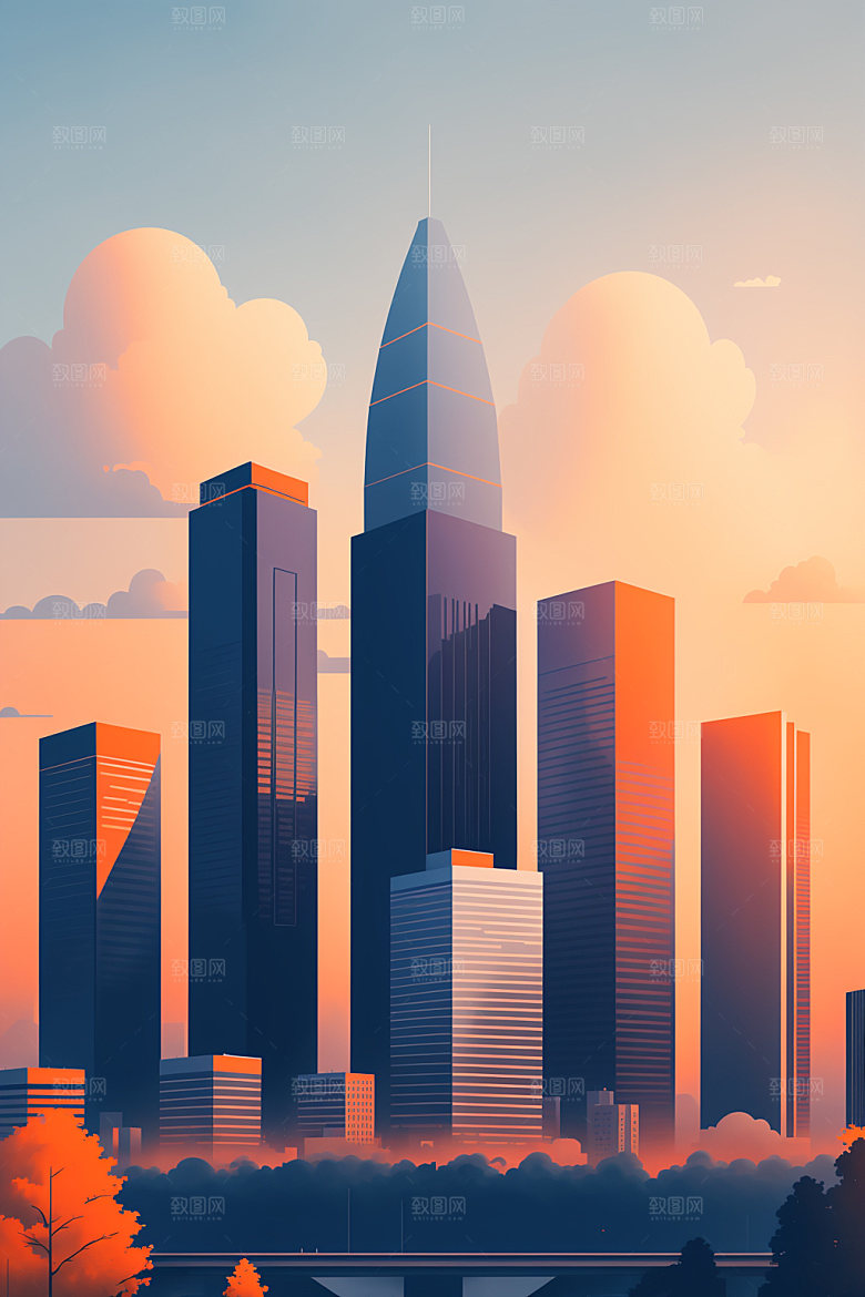 城市地标都市插画
