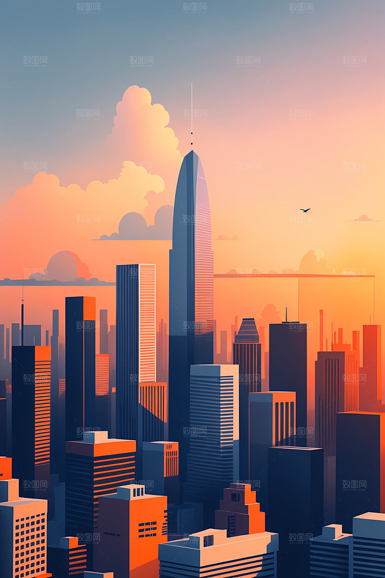 城市简约美式插画