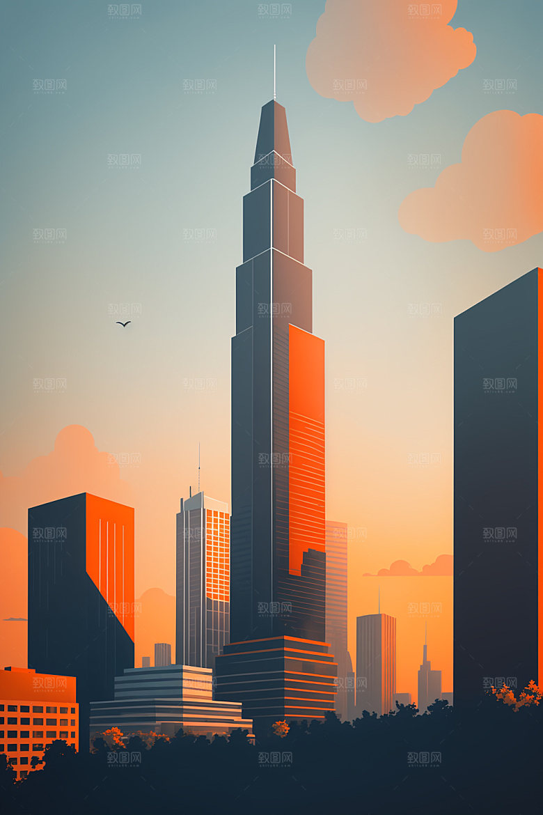 城市简约地标插画