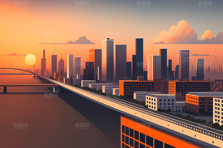 城市地标摩天大楼插画