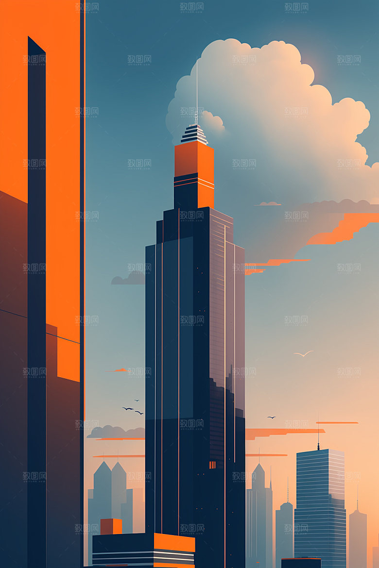 城市艺术大厦插画