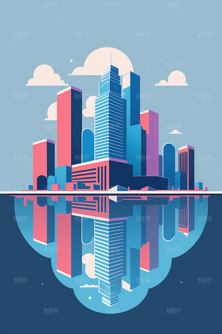 城市楼房地标插画
