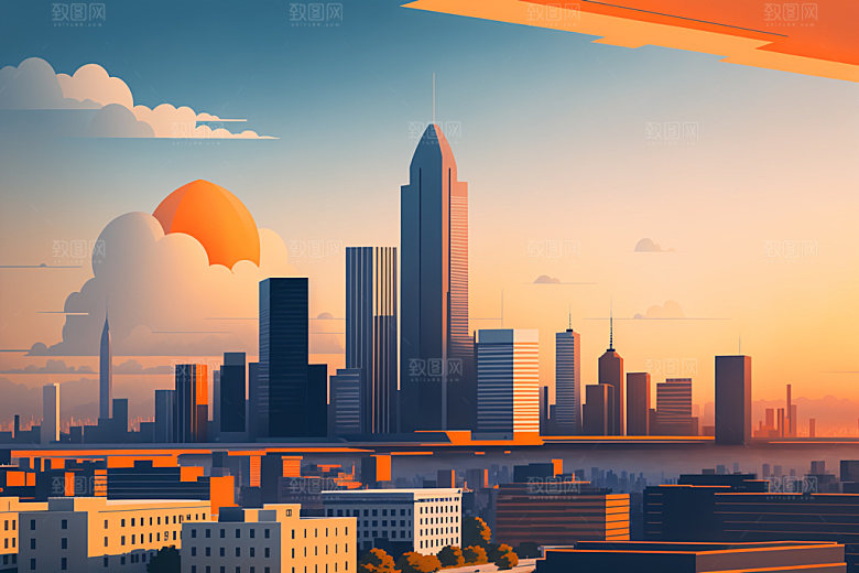 城市都市扁平风插画