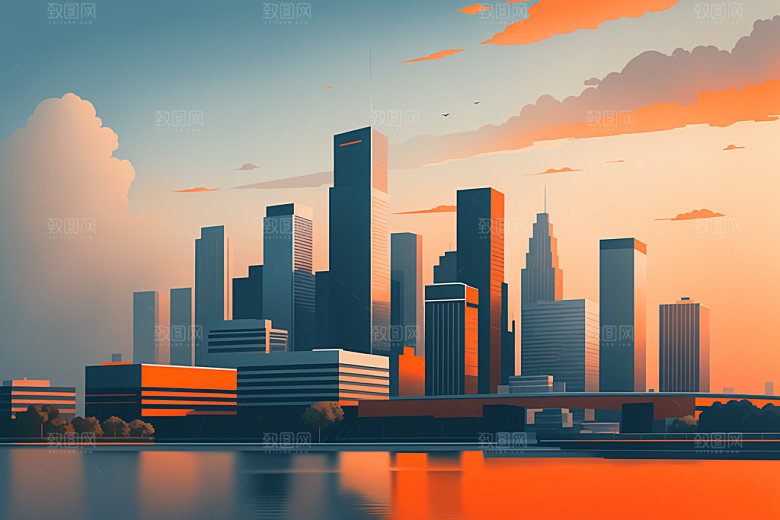 城市楼房摩天大楼插画