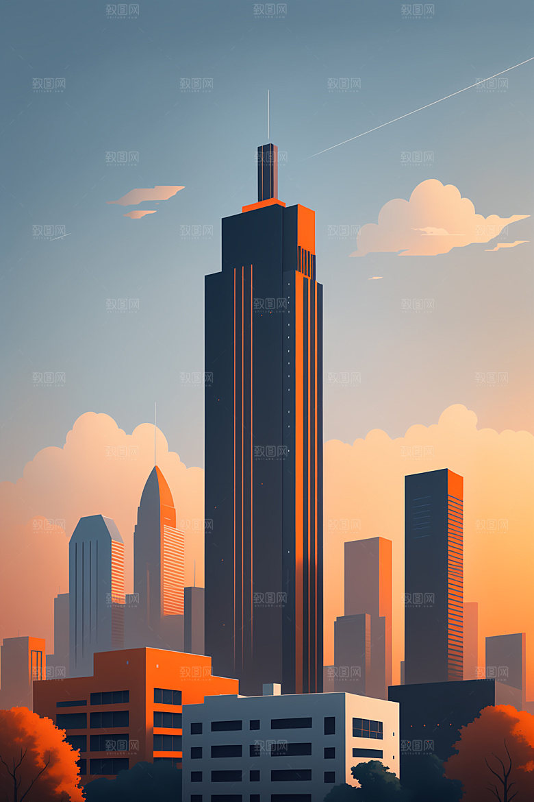 城市大厦简约插画
