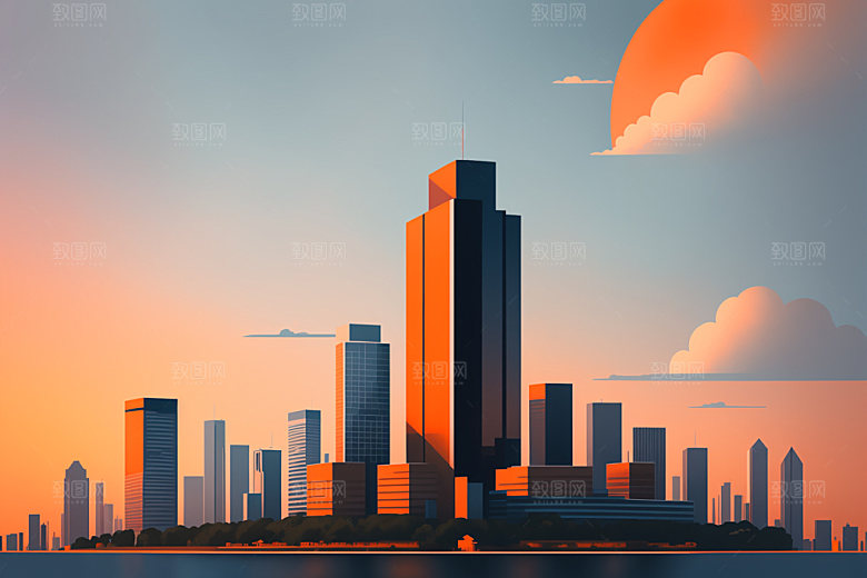 城市美式都市插画