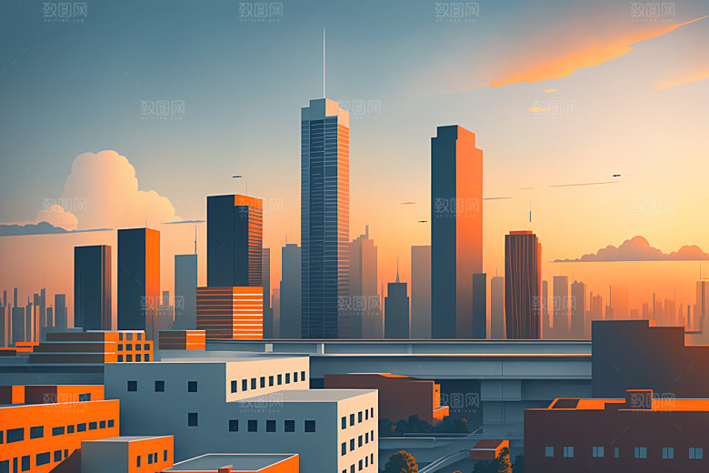 城市楼房艺术插画