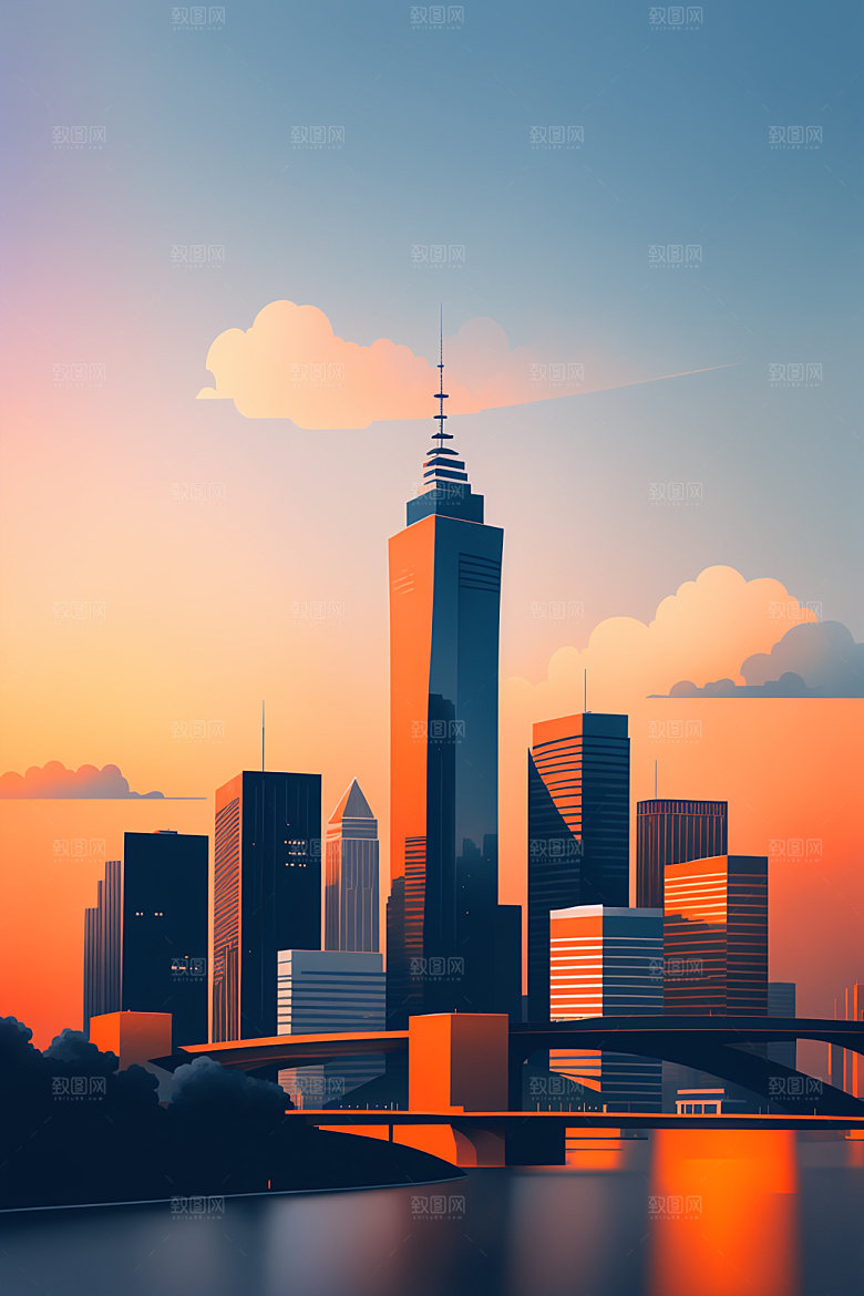 城市简约摩天大楼插画