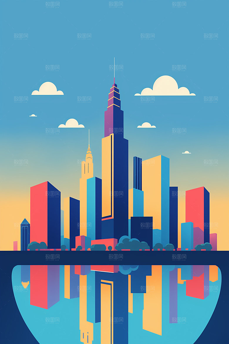 城市地标都市插画