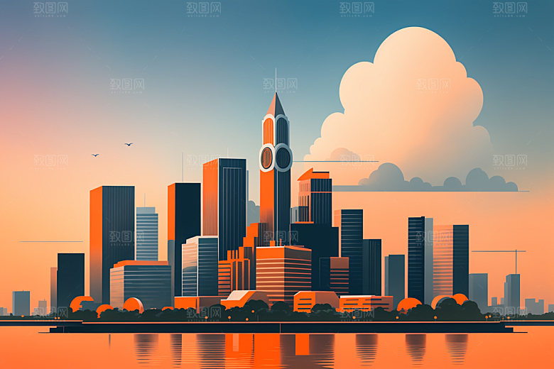 城市楼房摩天大楼插画
