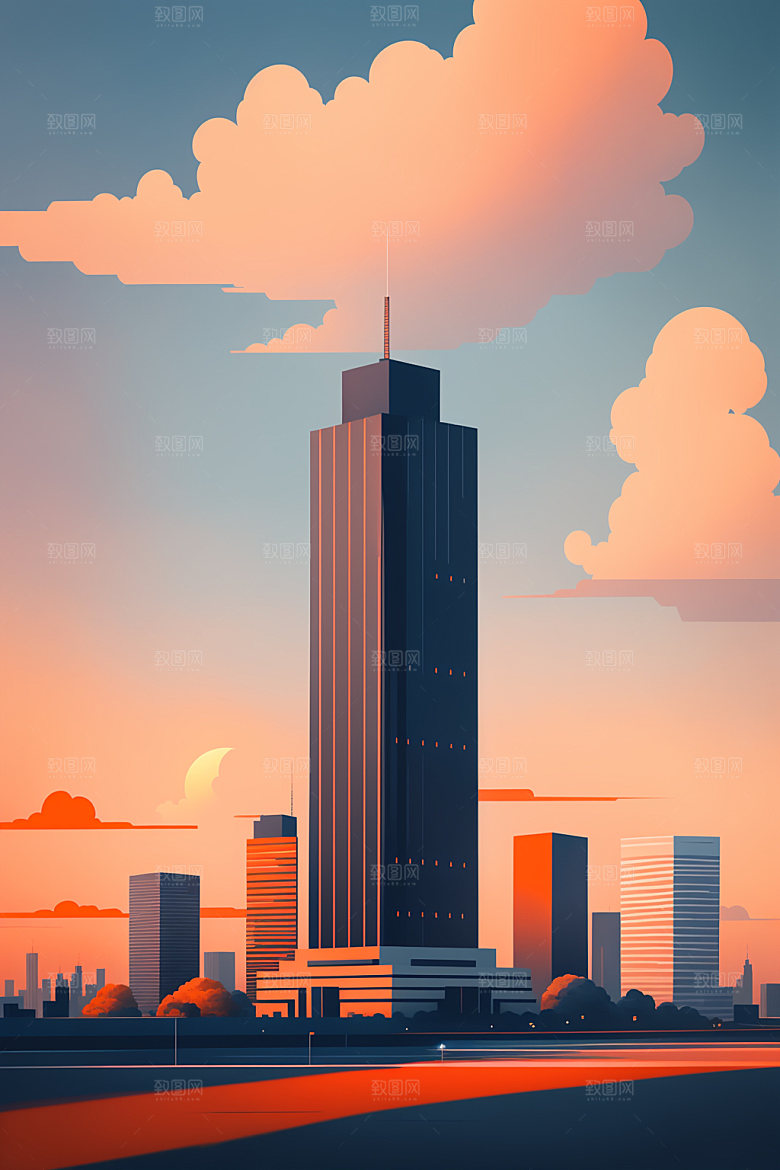 城市摩天大楼楼房插画