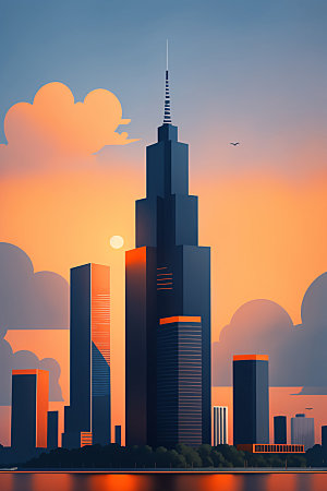 城市楼房艺术插画