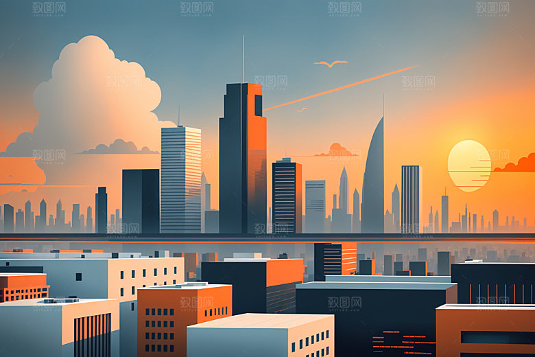 城市地标简约插画