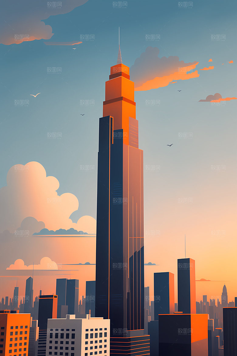 城市扁平风楼房插画