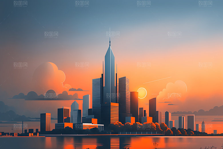 城市简约地标插画