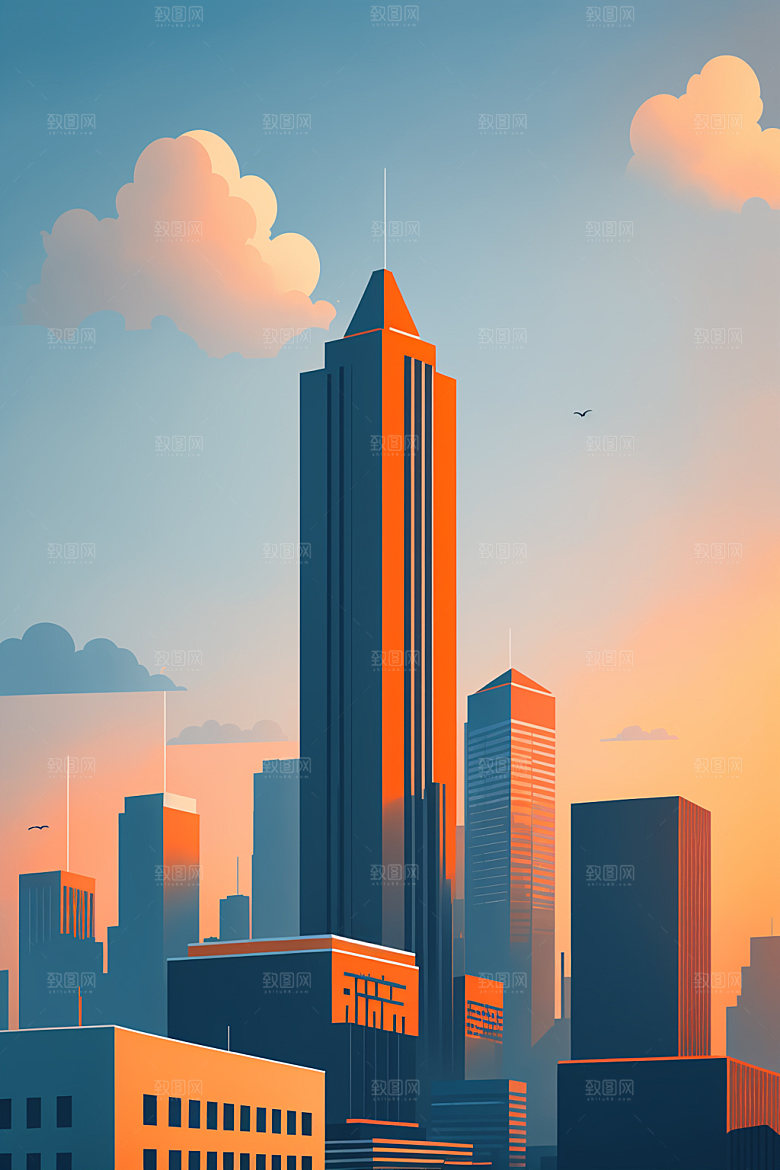 城市大厦艺术插画