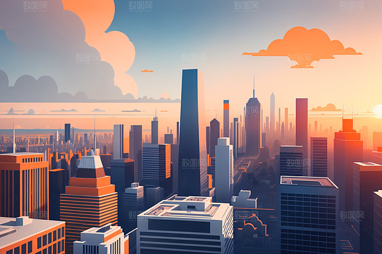 城市摩天大楼大厦插画