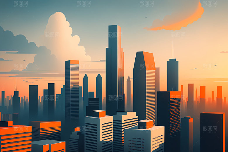 城市楼房地标插画