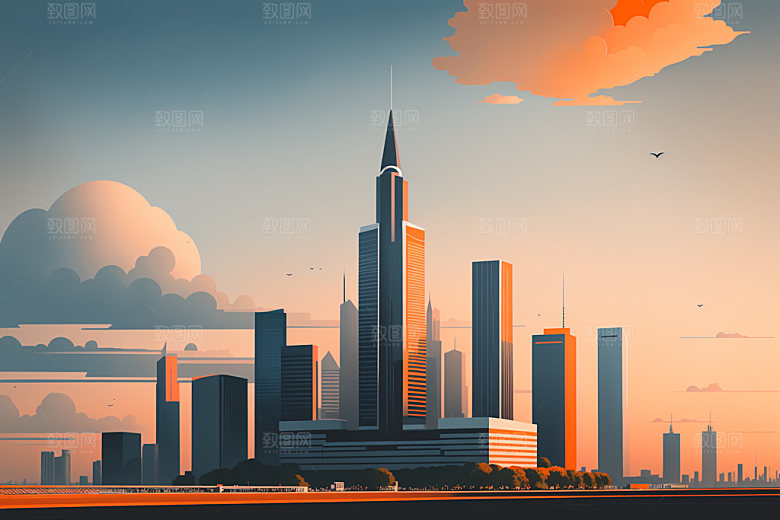 城市都市地标插画