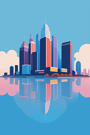 城市摩天大楼楼房插画