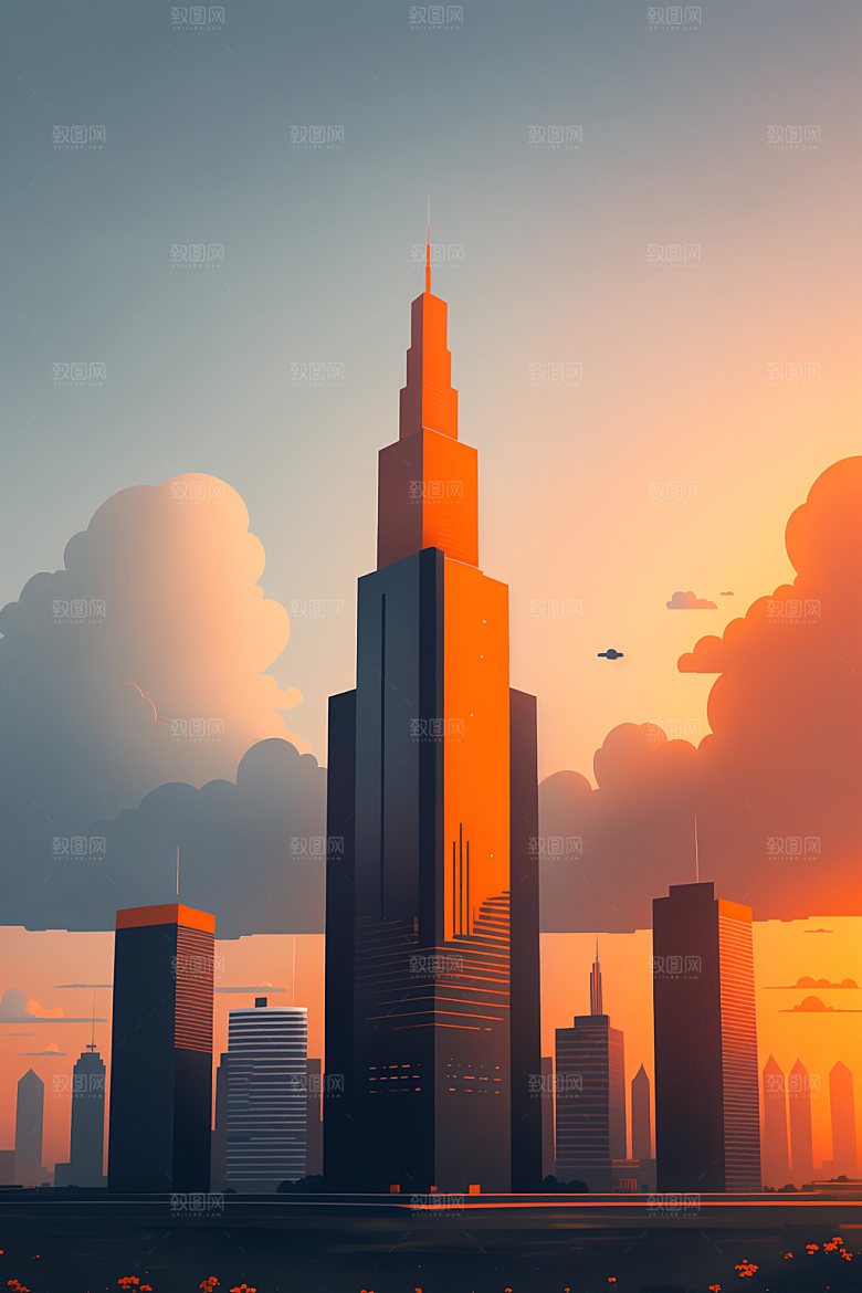 城市都市地标插画