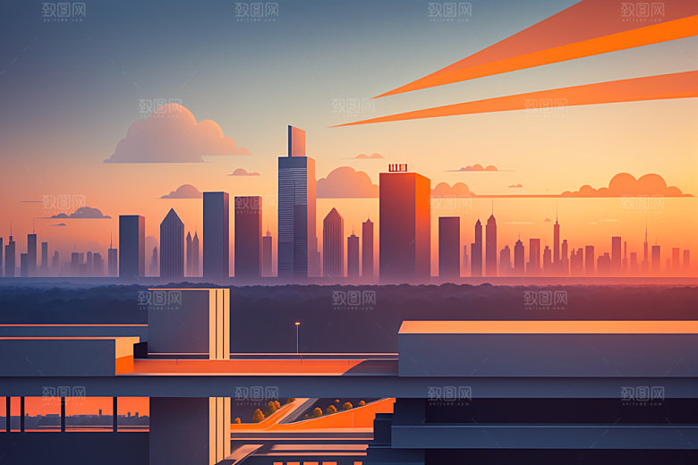 城市地标楼房插画