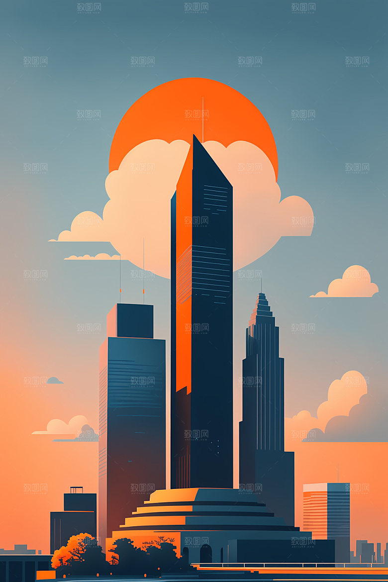 城市楼房地标插画