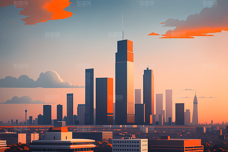 城市楼房扁平风插画