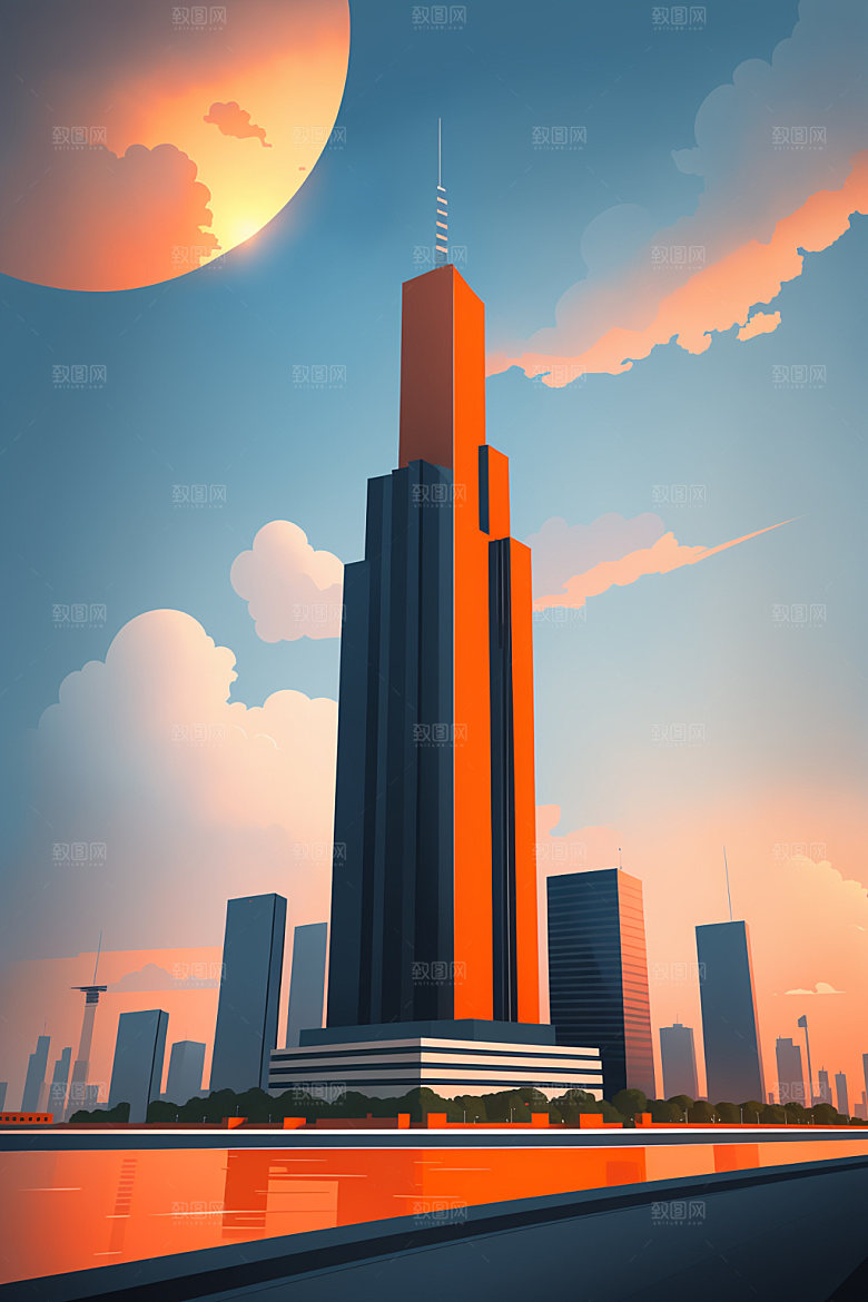 城市美式楼房插画