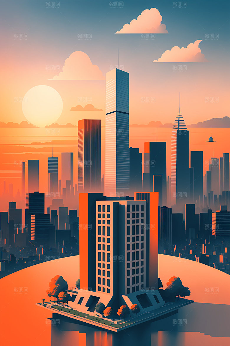 城市艺术地标插画