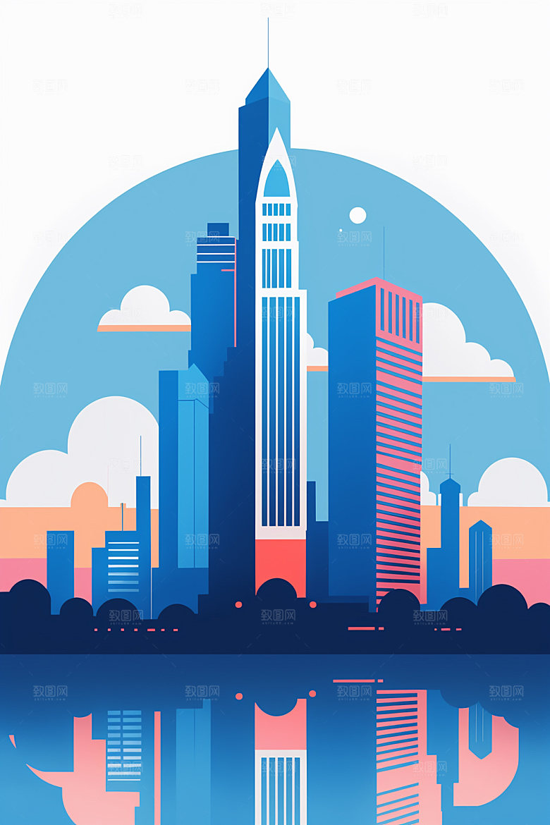 城市地标楼房插画