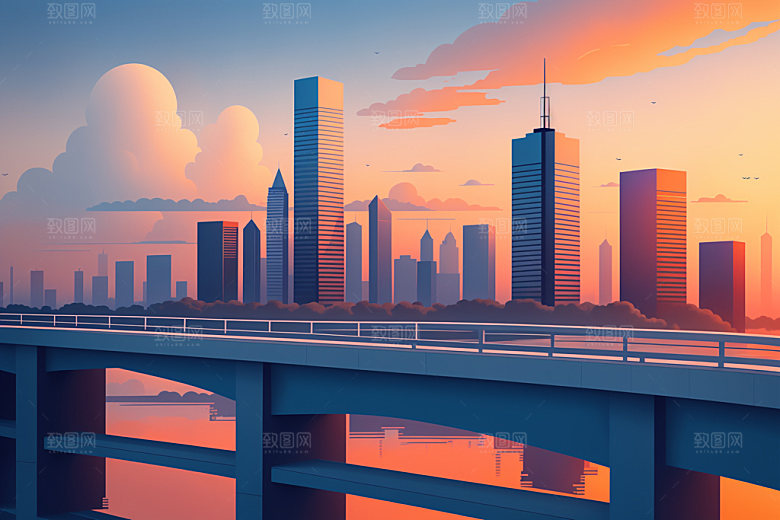 城市楼房摩天大楼插画