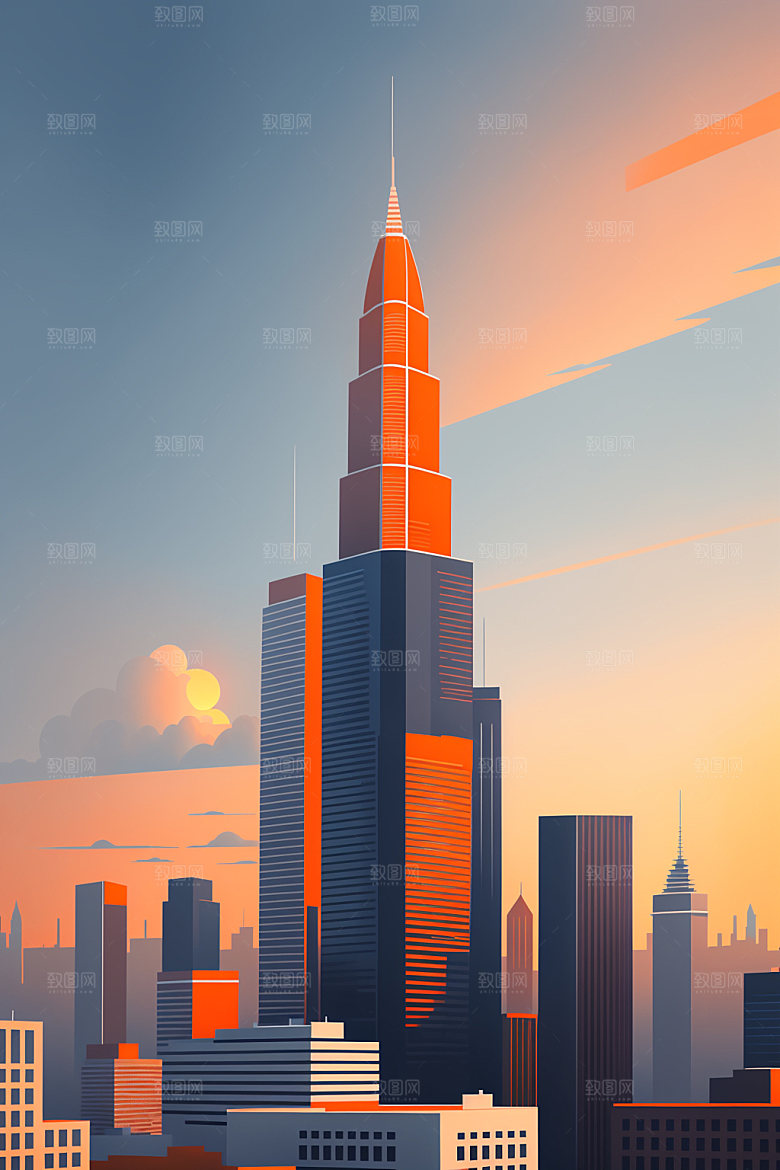 城市地标艺术插画
