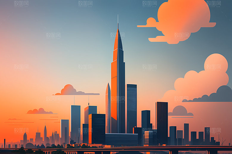 城市楼房艺术插画