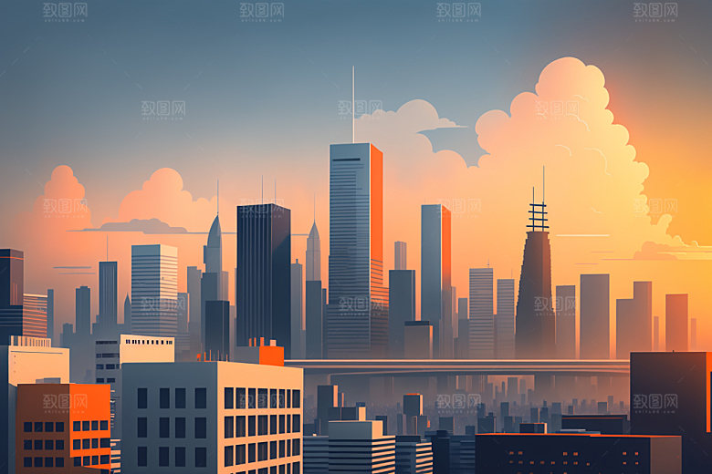 城市美式楼房插画
