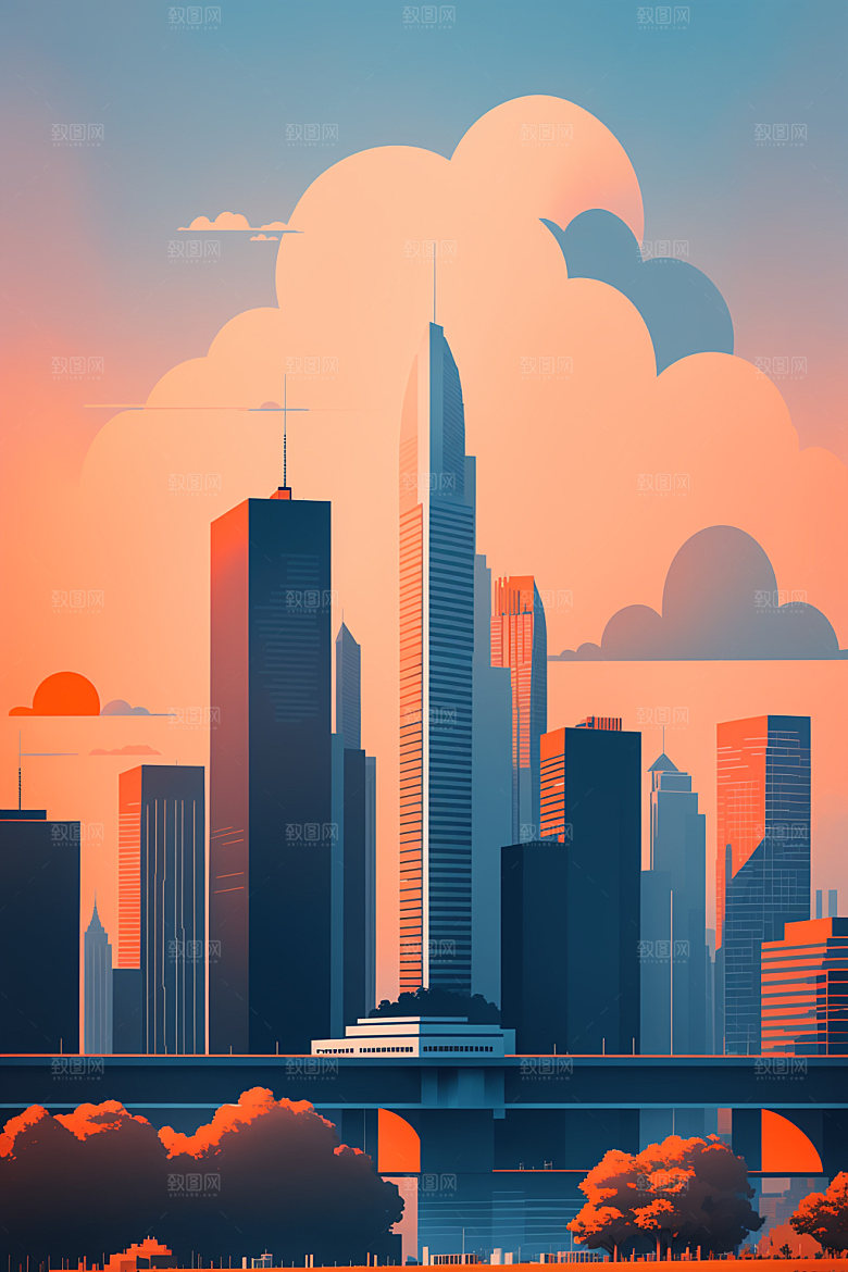 城市大厦摩天大楼插画