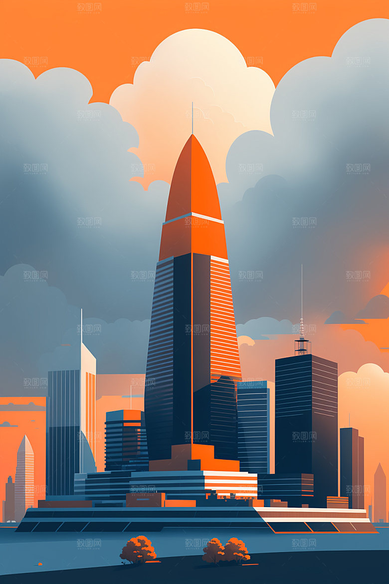 城市楼房摩天大楼插画