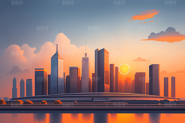 城市简约摩天大楼插画