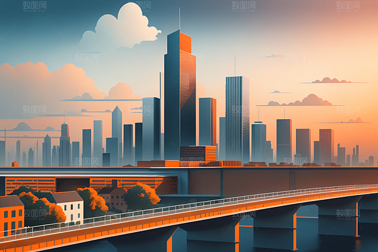 城市大厦简约插画