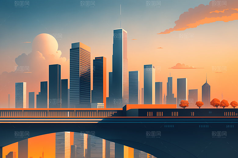城市都市摩天大楼插画