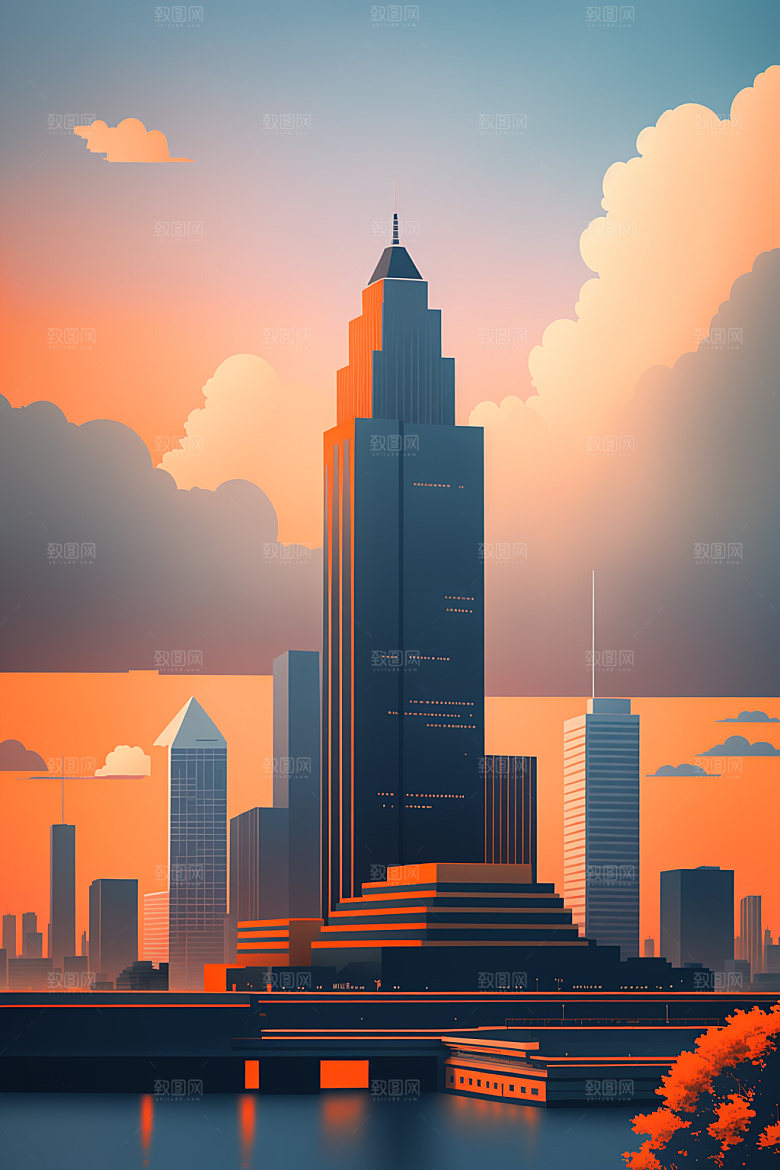 城市美式艺术插画