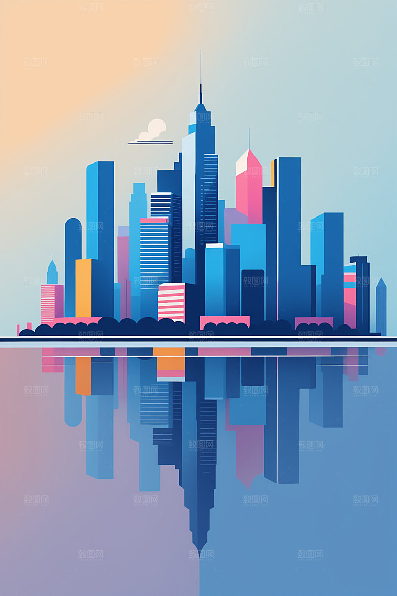 城市楼房地标插画