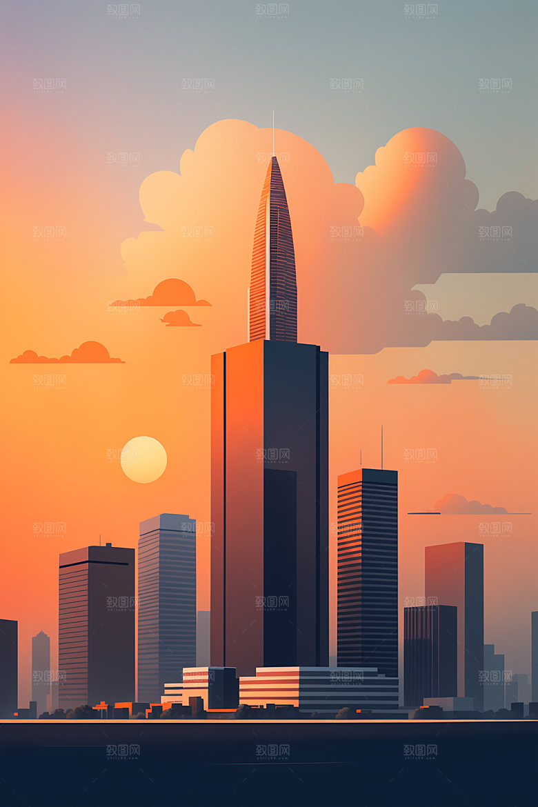 城市楼房简约插画
