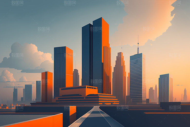 城市楼房地标插画
