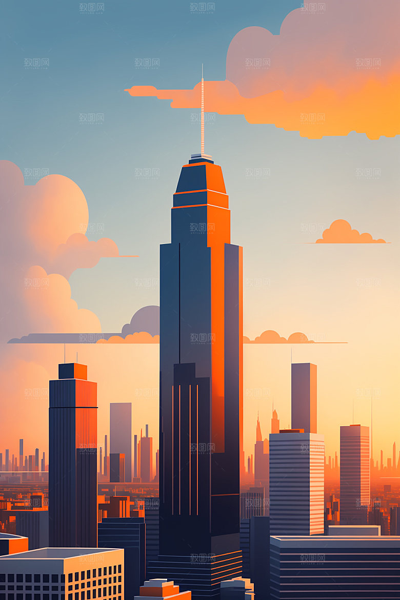 城市楼房地标插画