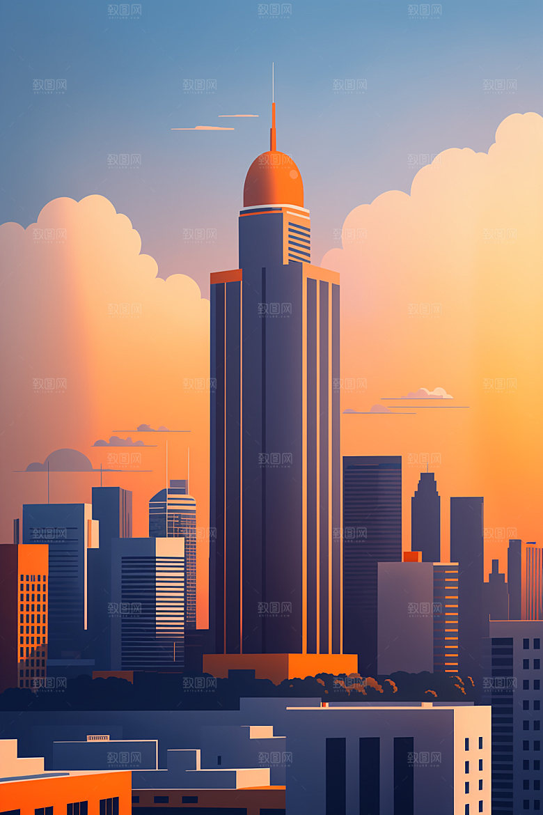 城市大厦艺术插画